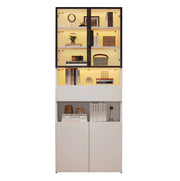 Vetrina 70x30x200 cm bianca in truciolare con LED e contenitore