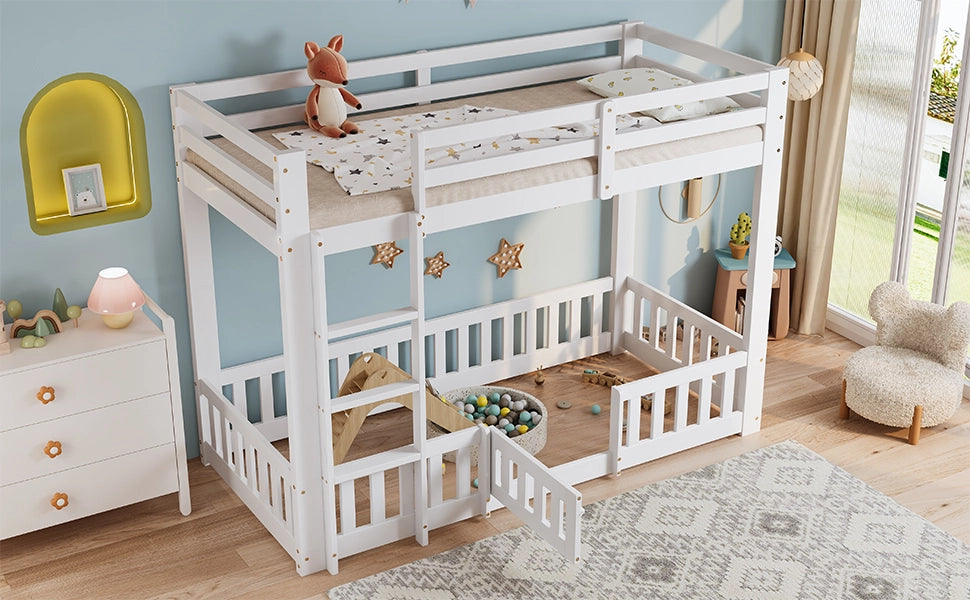 LETTO A CASTELLO 90x200 cm Bianco in legno massello con scala dritta e porta