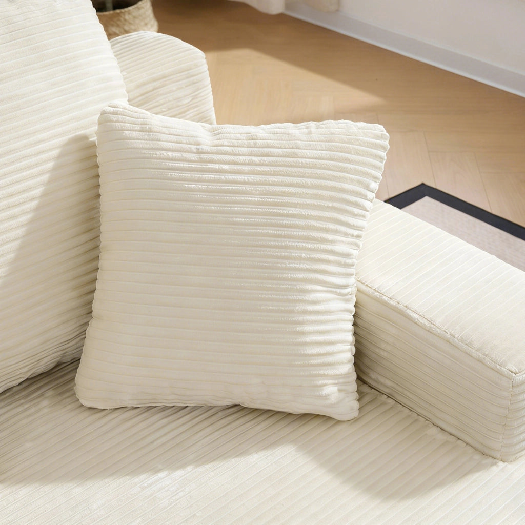 DIVANO in corduroy beige con tasche laterali e cuscini