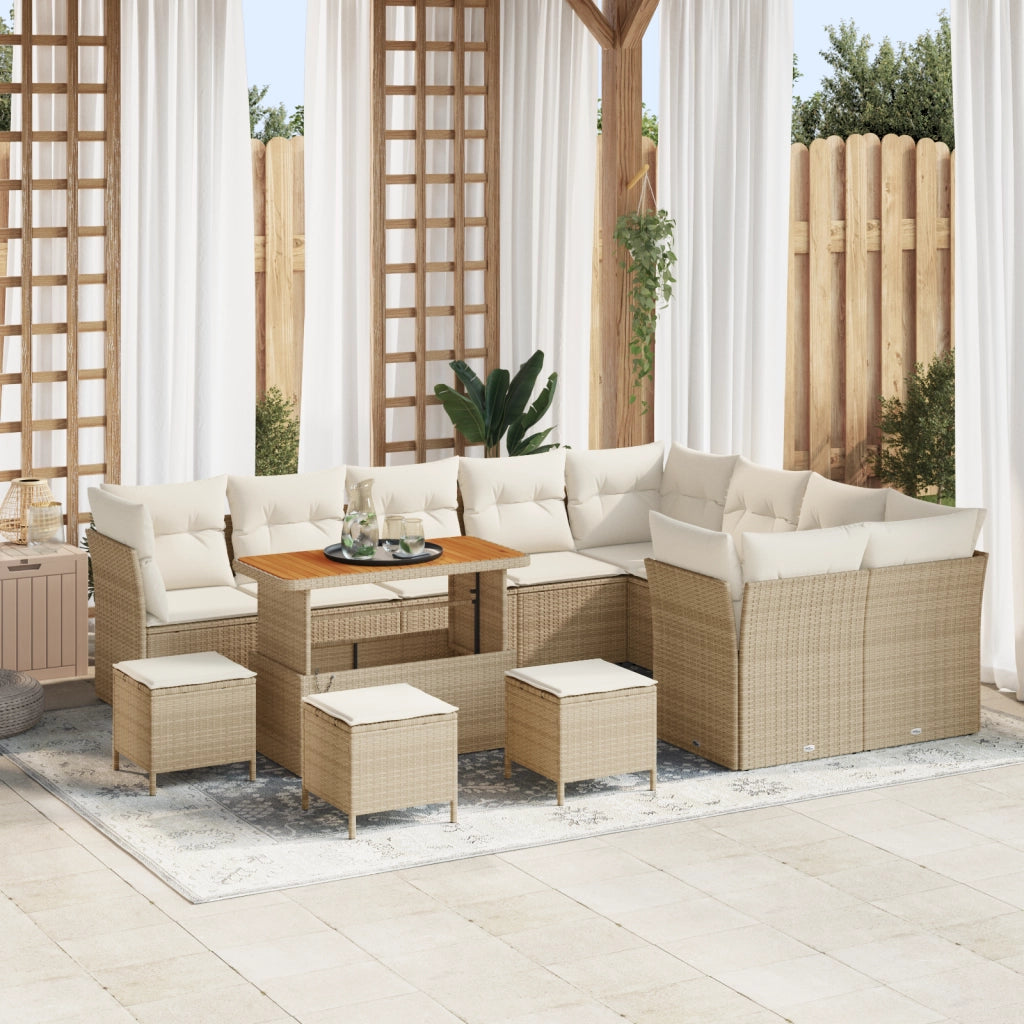 Set Divano da Giardino  da 13 Pezzi con Cuscini Beige Polyrattan Acacia