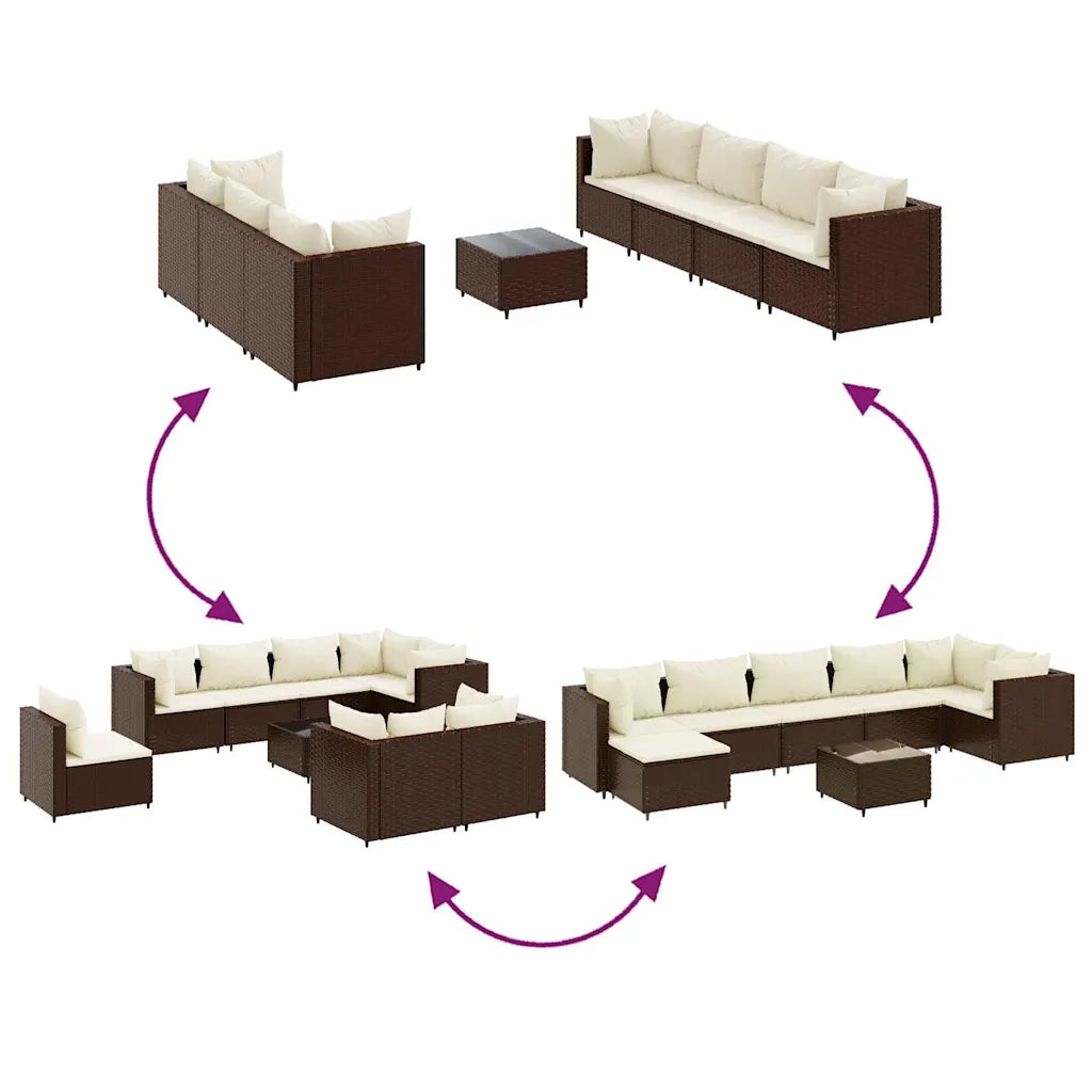 Set Divani da Giardino 8 pz con Cuscini in Polyrattan Marrone