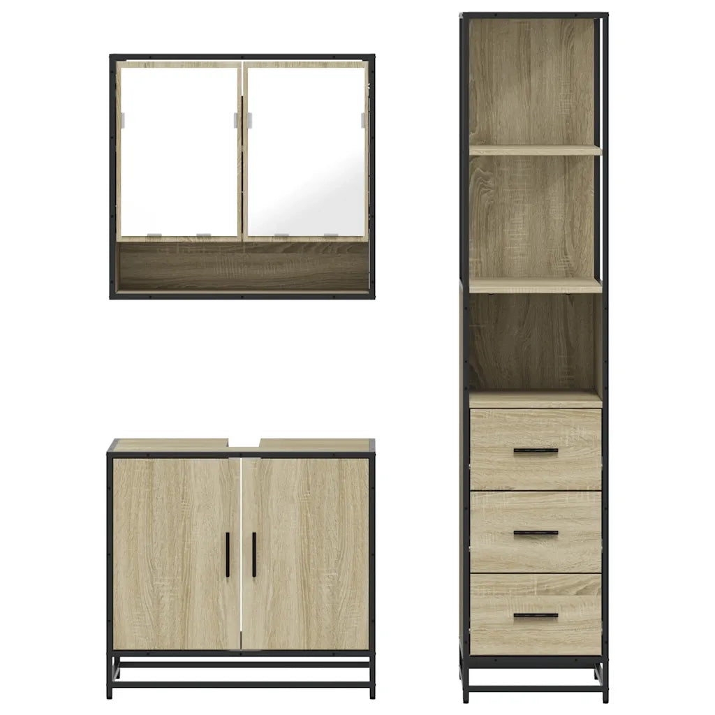 Set Mobili da Bagno 3 pz Rovere Sonoma in Legno Multistrato