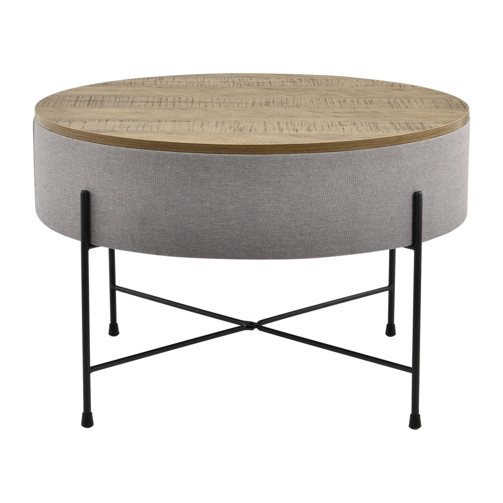 Tavolino Contenitore Tauranga con Piano Rotondo Rimovibile 40 x Ø60 cm Effetto Noce / Grigio [en.casa]