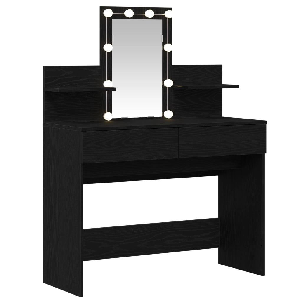 Tavolo da trucco con LED Nero Rovere 100x40x130 cm