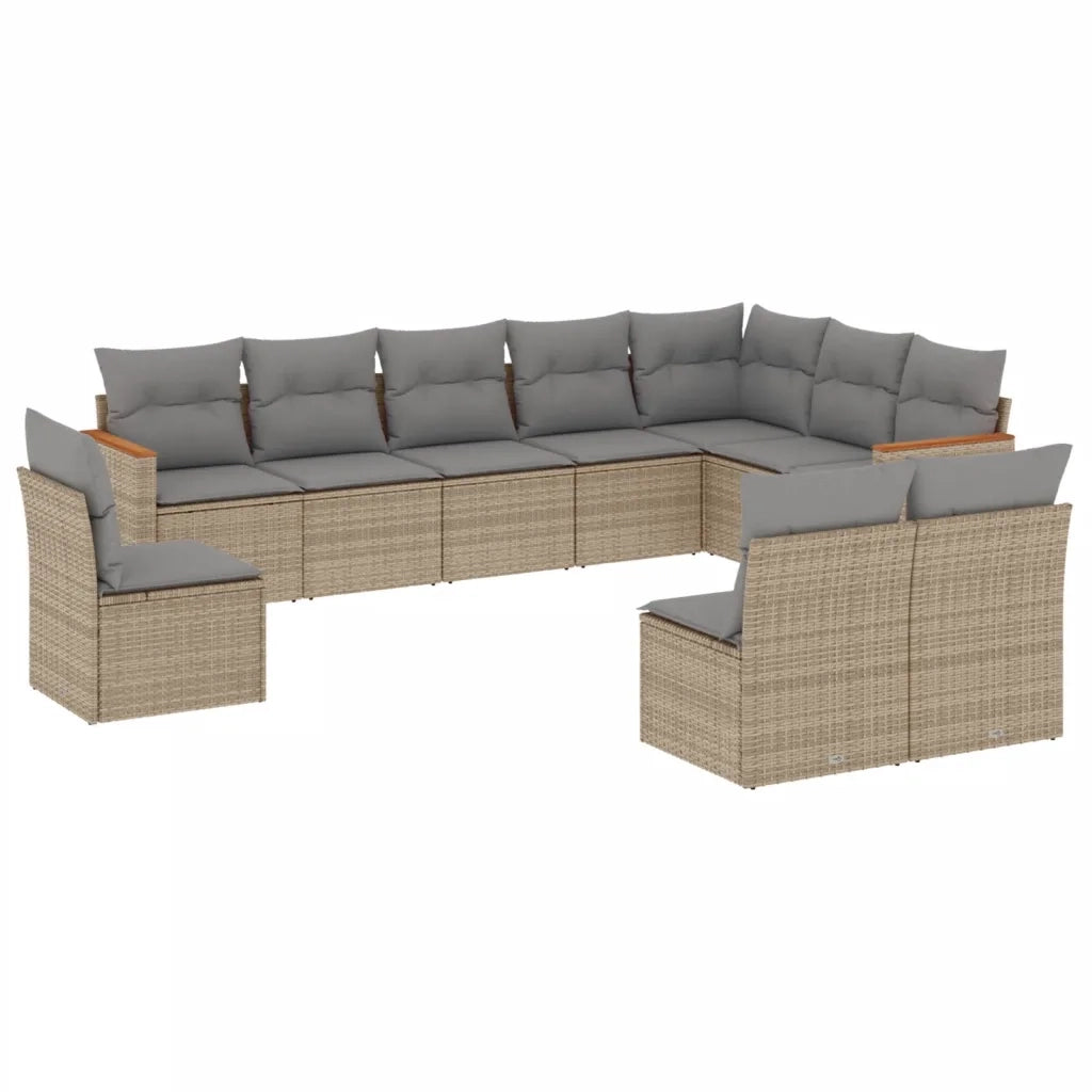Set Divano da Giardino 10 pz con Cuscini Beige in Polyrattan