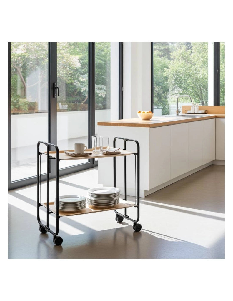 Carrello da cucina pieghevole nero con ruote BAUHAUS 2 ripiani