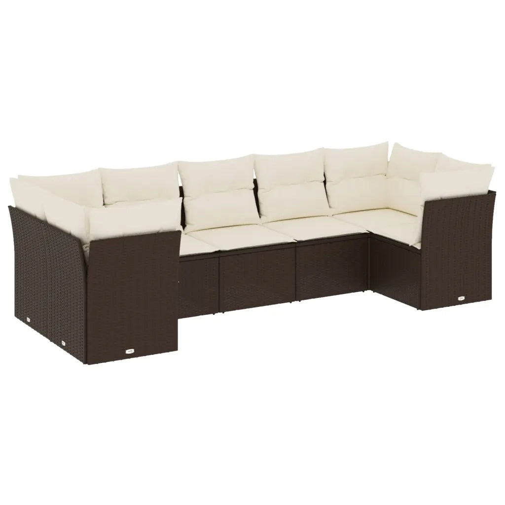 Set Divani da Giardino 7 pz con Cuscini Marrone in Polyrattan 3249962