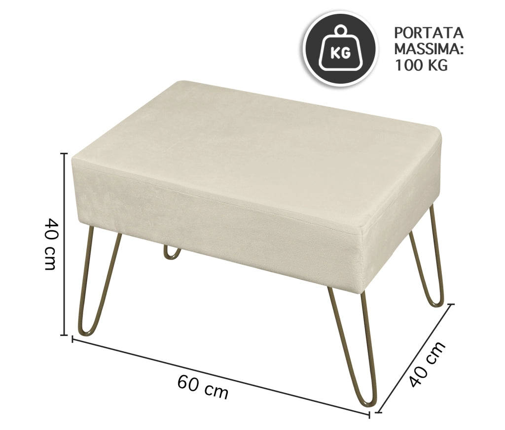 Pouf Poggiapiedi In Velluto Con Gambe Dorate Elegante Imbottito Sgabello Per Toeletta Mobile Trucco Ottomano Ingresso Tavolino Camera Da Letto Soggiorno Salotto  - Beige - Rettangolare