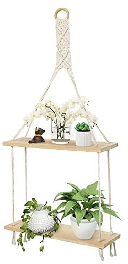 Pannello di Muratura a Macramé - Decorazione Bohemien - 2 Strati - Cotone - Rustico