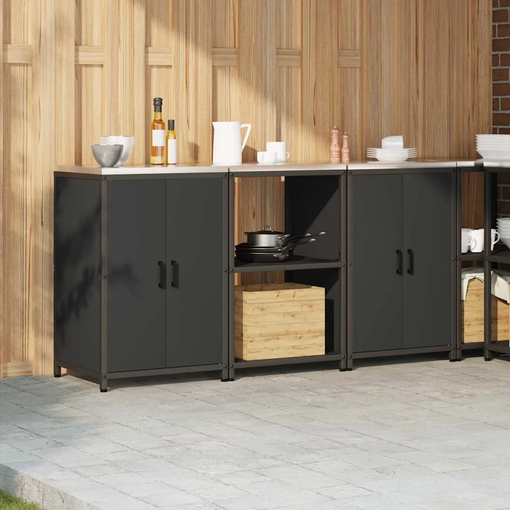 vidaXL Set di Stoccaggio per Cucina 3 pcs Nero 180 x 50 x 92 cm