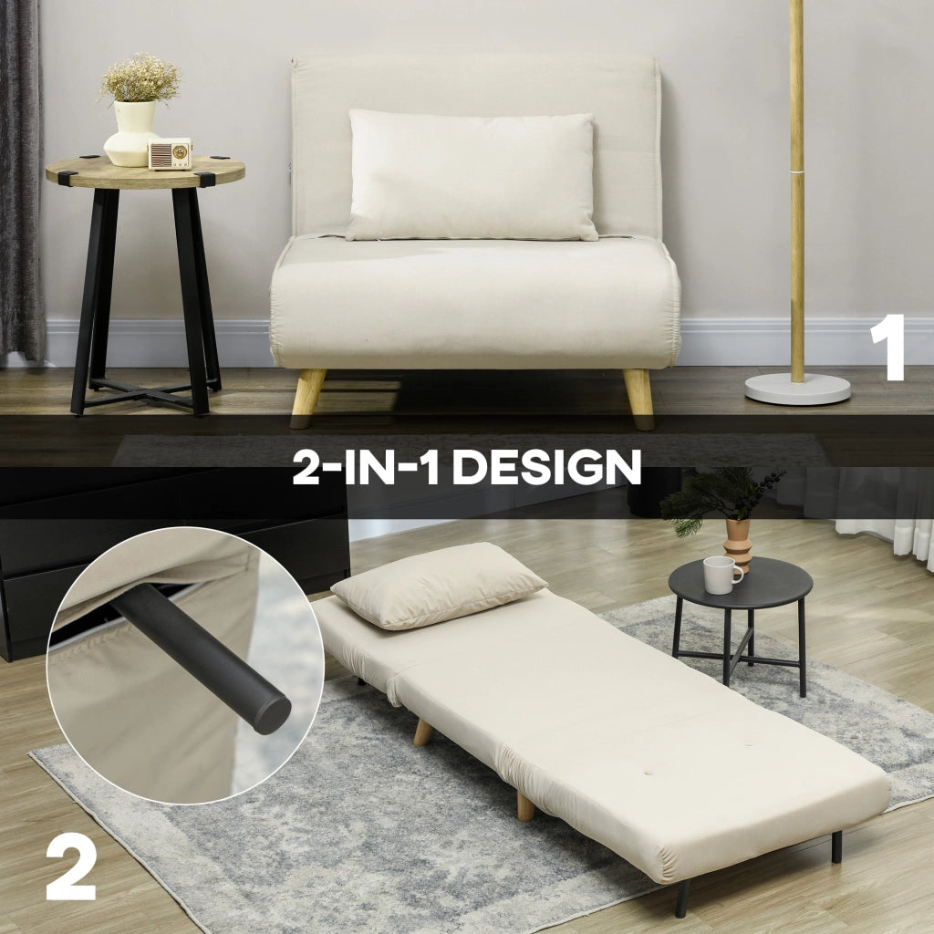 POLTRONA LETTO 72x78x79 cm in velluto beige, schienale regolabile
