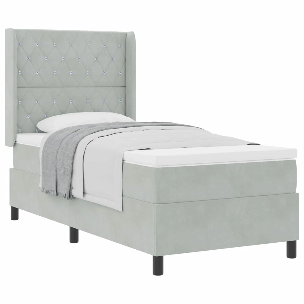 Letto a molle con testiera Grigio chiaro 90 x 190 cm Velluto 3341930