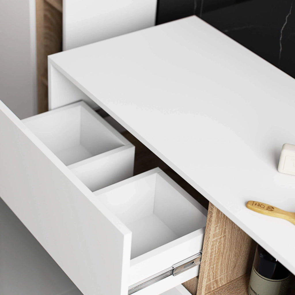 Mobile bagno sospeso senza lavabo VAMI Bianco, Sonoma Quercia 90 cm 2 cassetti 90x45,5x60 cm