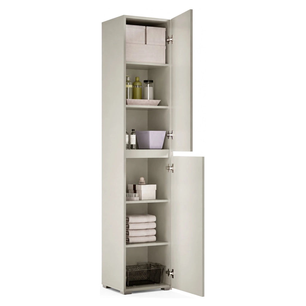 Daisuke, Armadio Multiuso 2 Ante 5 Ripiani Made in Italy, 45x195h cm Grigio Chiaro