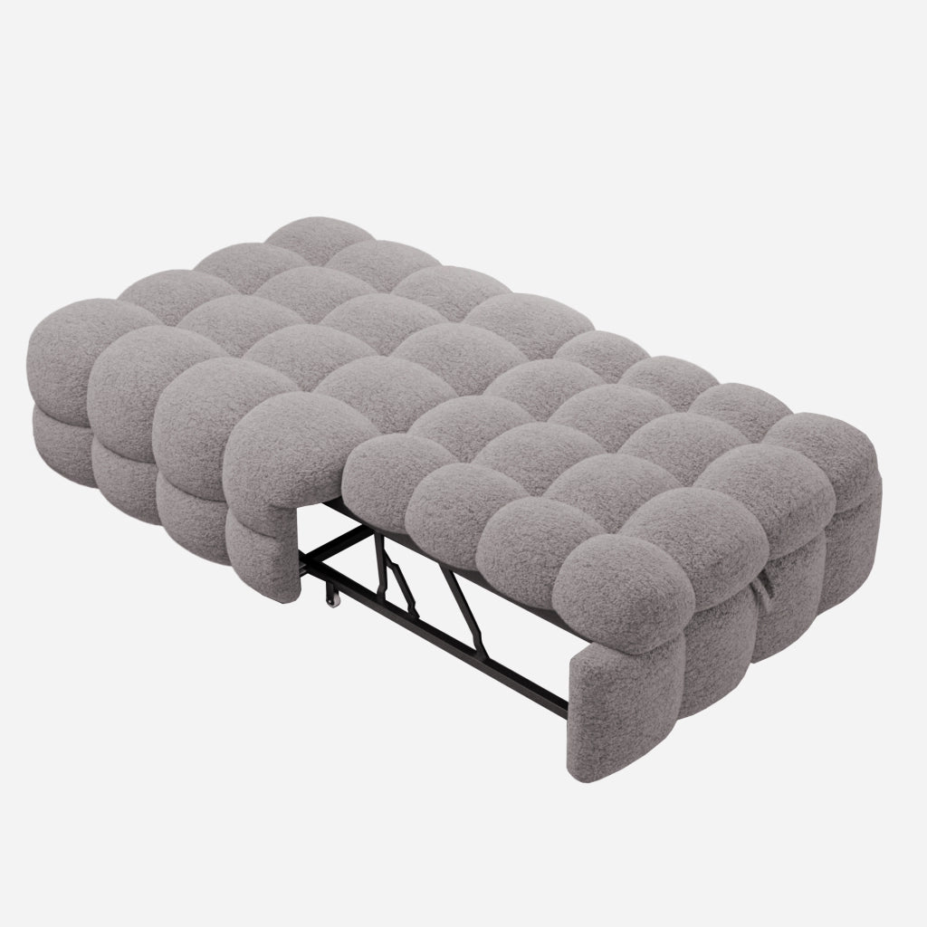 Divano Letto Convertible 1 Posto con Schienale Regolabile 2 in 1 Tipo Pouf; Tessuto Teddy in Grigio
