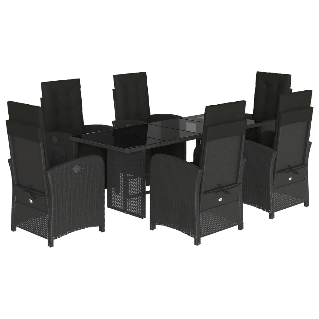 Set da Pranzo da Giardino 7 pz Nero con Cuscini in Polyrattan 3212488