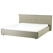 Letto 180 x 200 cm rivestimento in tessuto di lino verde e gambe nere, con testiera e struttura a doghe per la camera da letto.