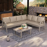 Set Divano Angolare da Giardino con Tavolino ¨C MINIMAL ¨C Polyrattan Beige, 6 Posti