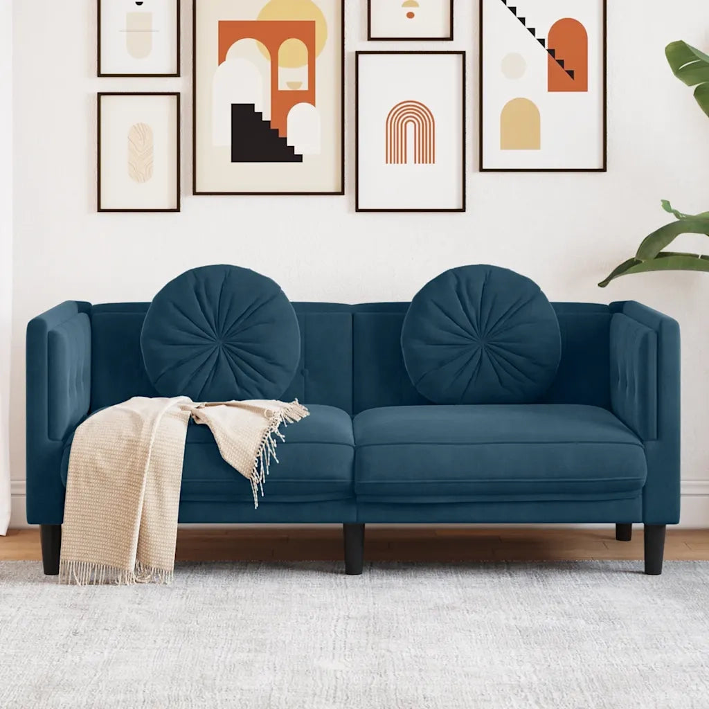 Divano | Divano da soggiorno | Sofa a 2 Posti con Cuscini Blu in Velluto