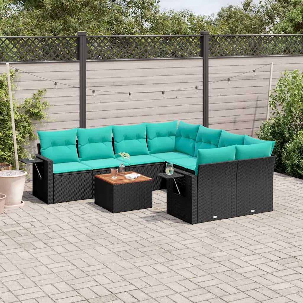 Set Divani da Giardino 9 pz con Cuscini Nero in Polyrattan 3224489