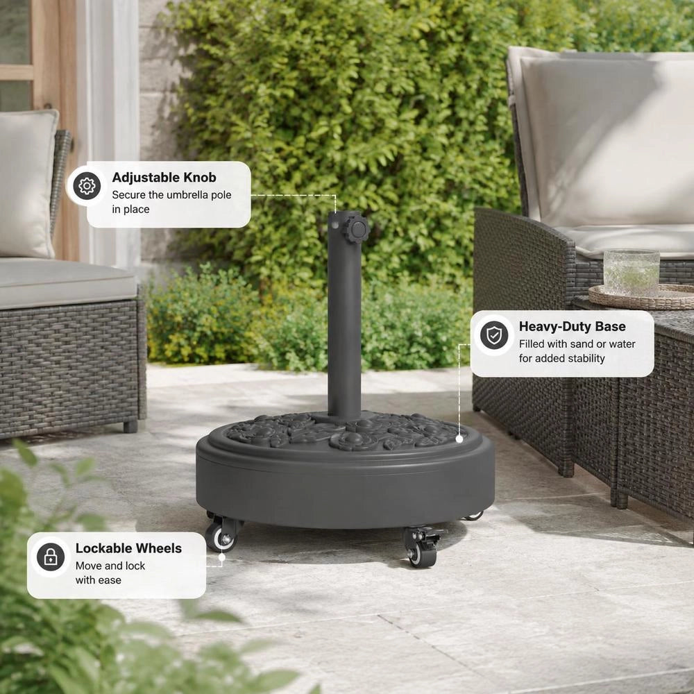 Parasol Base With Wheels For 38/48 Mm Pole, 27 Kg, Round