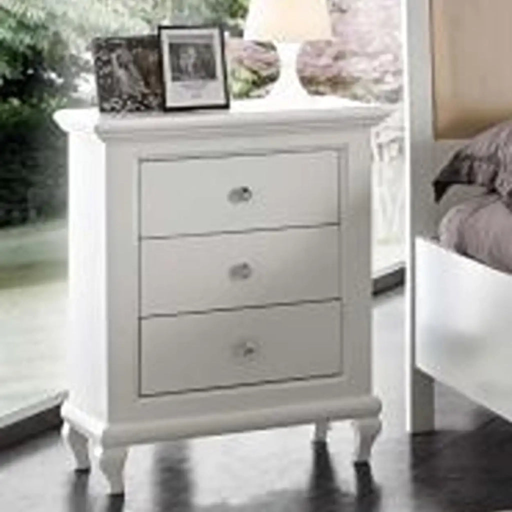Comodino mod aria in legno massiccio, Shabby chic bianco