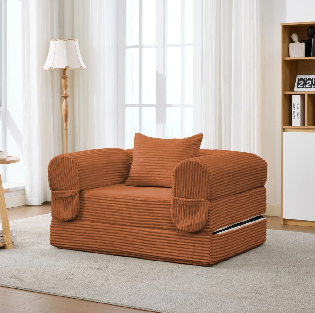 Poltrona letto singola pieghevole in velluto a coste arancione