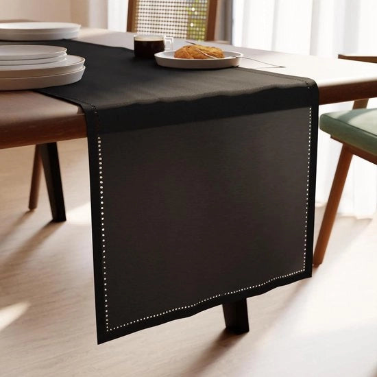 Tavolo da lavoro in cotone puro con disegno a maglia nero - 32 x 230 cm - lavabile in macchina - tavolo da lavoro in cotone 60 x 140 cm