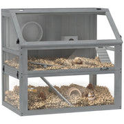 Gabbia per Criceti in Legno 3 Piani con Ripiani Estraibili ¨C ZephMum ¨C Grigio Chiaro 80x50x76cm