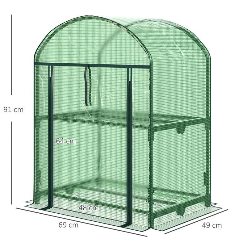 MINI SERRA DA GIARDINO CON 2 RIPIANI IN METALLO E COPERTURA  69X49X92CM VERDE