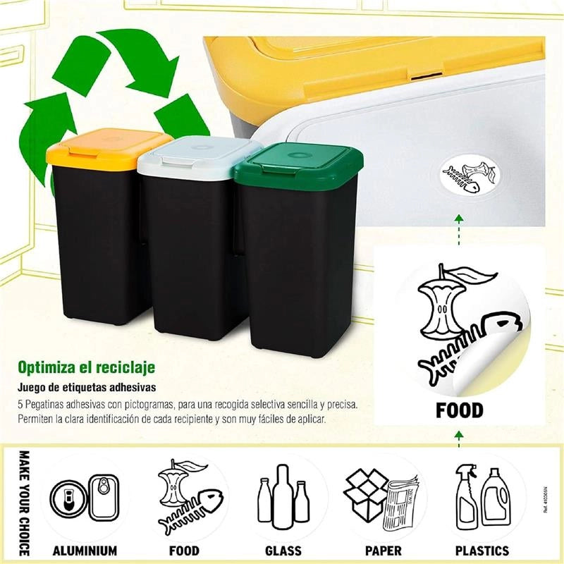 PATTUMIERA DIFFERENZIATA TRIO NERO + AMBRA / BIANCO / VERDE (3 X 25 LITRI) + COPERCHIO