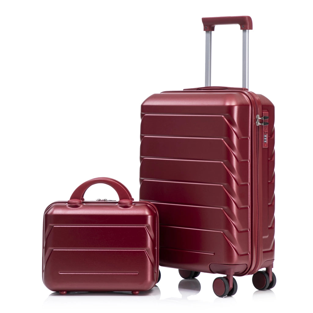 Set di due valigie girevoli in ABS da 14"/19" con lucchetto a combinazione e trousse da 14" (bordeaux)