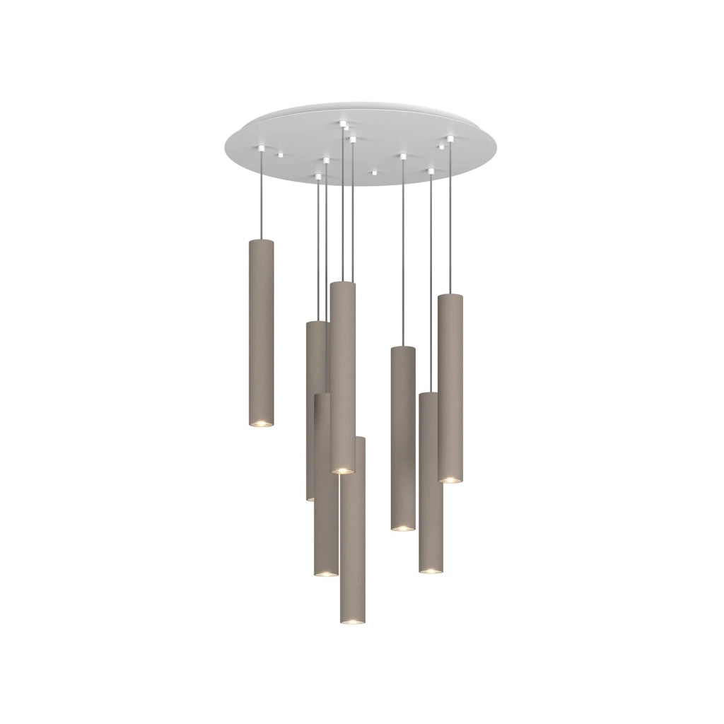 Lampadario Industrial-Minimal Xeana Metallo Bianco Marrone 8 Luci Gu10