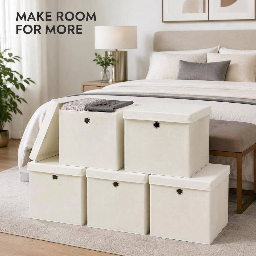 Storage Boxes With Lids, 4 Pieces, White, 32x32x32 Cm, Fabric