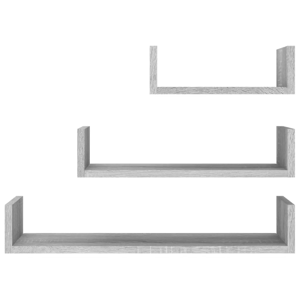 Mensole Espositive a Parete 3pz Grigio Sonoma Legno Multistrato 815262
