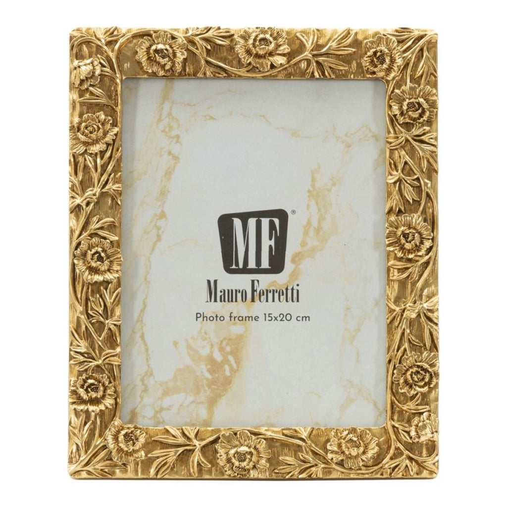 Cornice portafoto Poppy oro con decoro a papaveri 15x20 cm