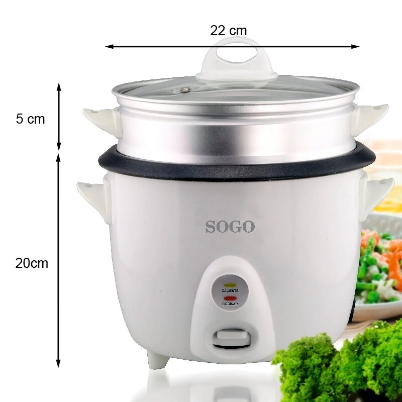 Cuociriso elettrico automatico 1,5 litri, recipiente antiaderente rimovibile, cestello vapore alluminio 500W cucina - SOGO
