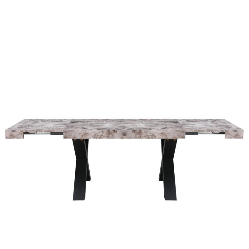 Tavolo allungabile Cindy con piano effetto marmo grigio e gambe nere
