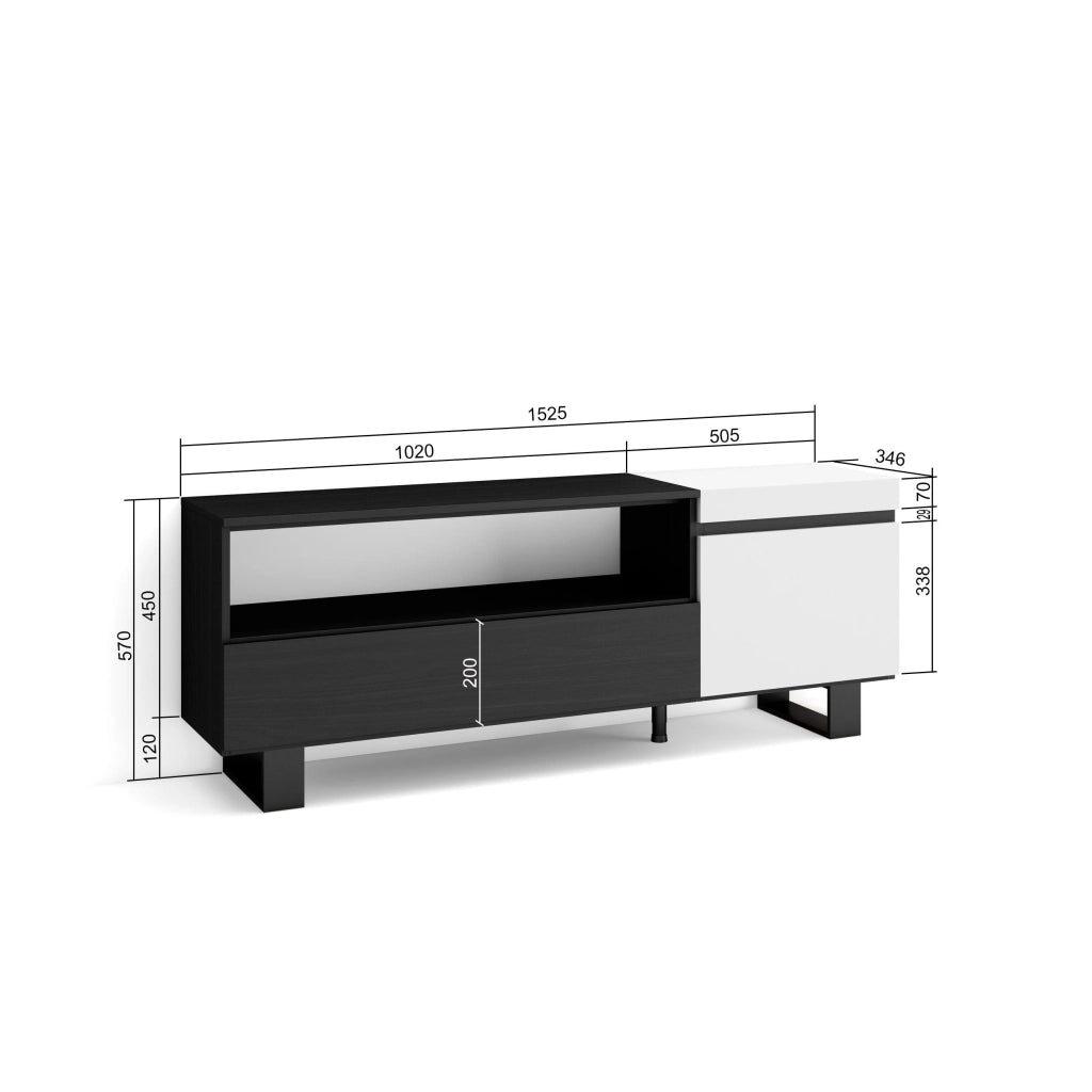 Mobile TV Soggiorno, 150x35x57cm, Per TV fino a 65", Design industriale, Bianco e nero RF2452
