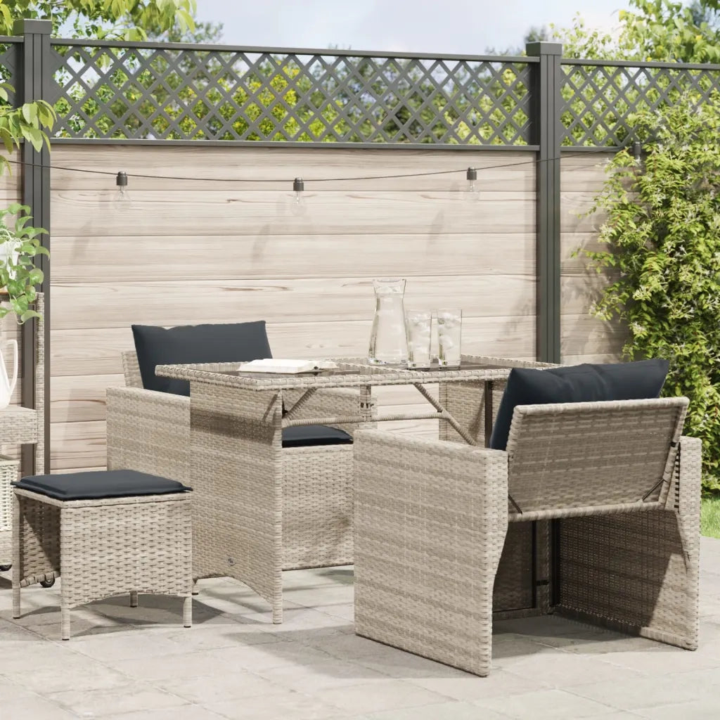 Set Divano da Giardino 4pz | Set Salotto da Giardino con Cuscini Grigio Chiaro Polyrattan