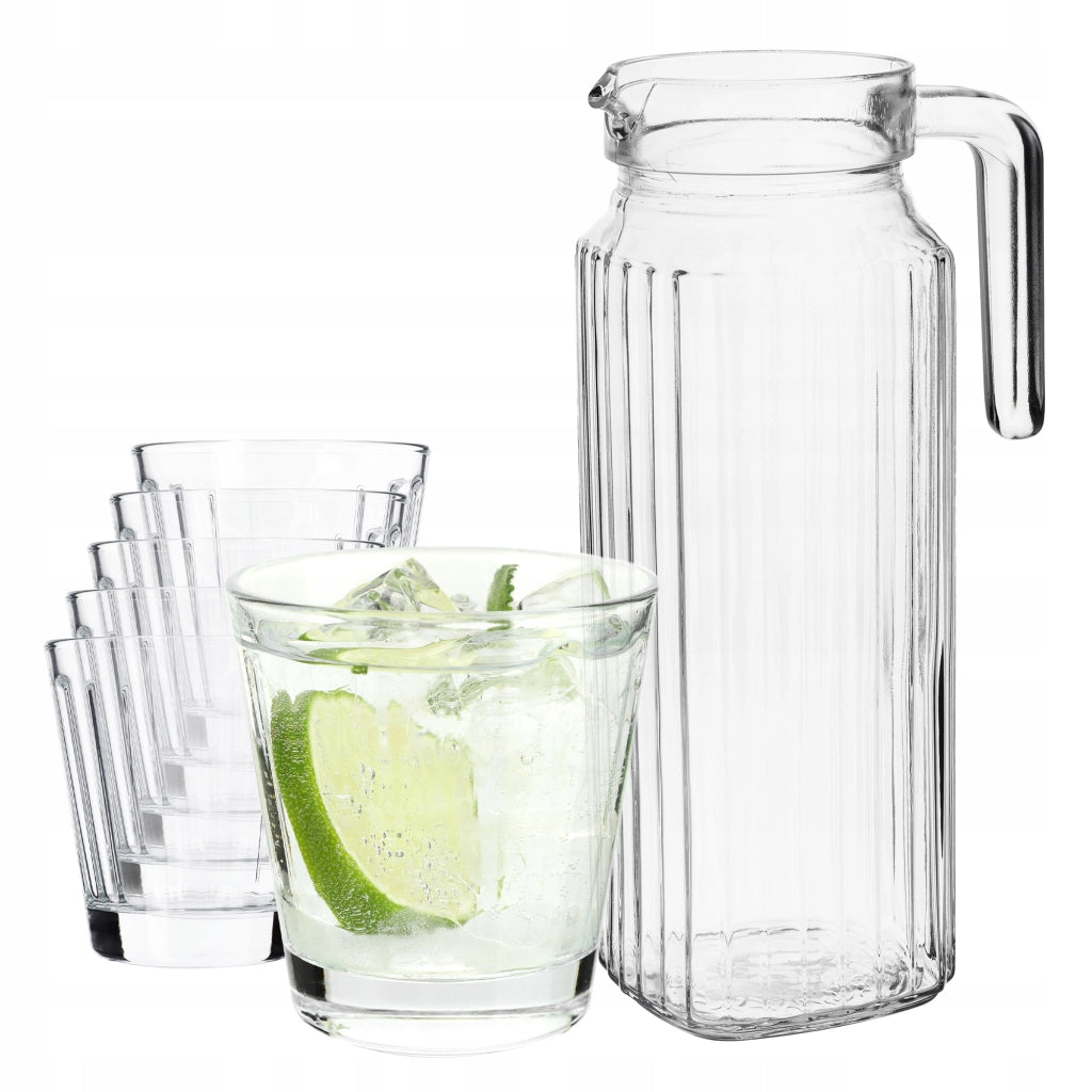 Caraffa in vetro KADAX per bevande da 1,1 l + 6 bicchieri da 175 ml per succhi di frutta