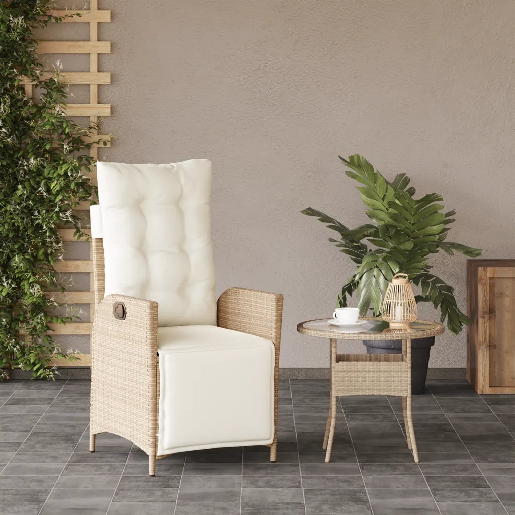 Sedia Reclinabile da Giardino | Sedie da Esterno con Poggiapiedi Beige Polyrattan