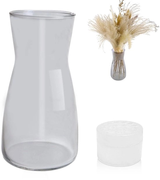 Vaso di vetro per fiori Vaso di vetro trasparente per fiori Vaso di vetro per decorazione di tavolo Vaso di vetro rossogrigio Decorative vasi per pampasgras Tulipani Rose Decorazione per camera da letto Sala da pranzo Ufficio