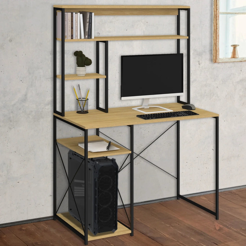 IDMarket - Scrivania di design industriale di DETROIT con ripiani portaoggetti