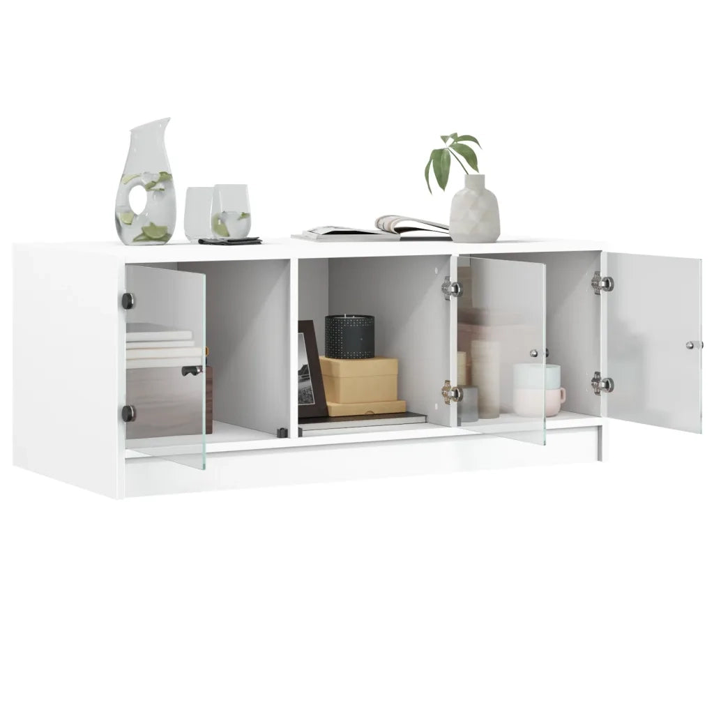 Tavolino da salotto | Tavolino da caff¨¨ | Tavolino da Soggiorno con Ante in Vetro Bianco 102x50x42 cm