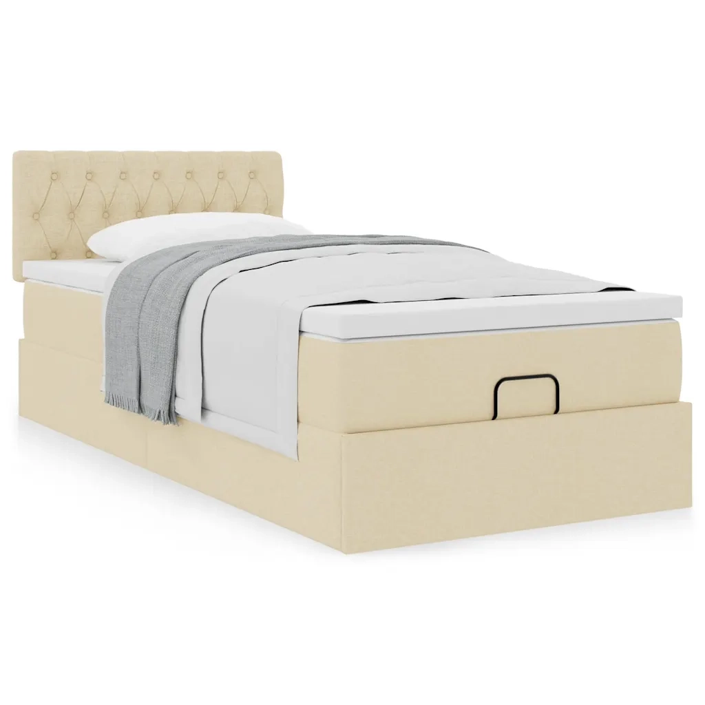 Pouf Letto con Materasso Crema 90x200 cm in Tessuto 3311516
