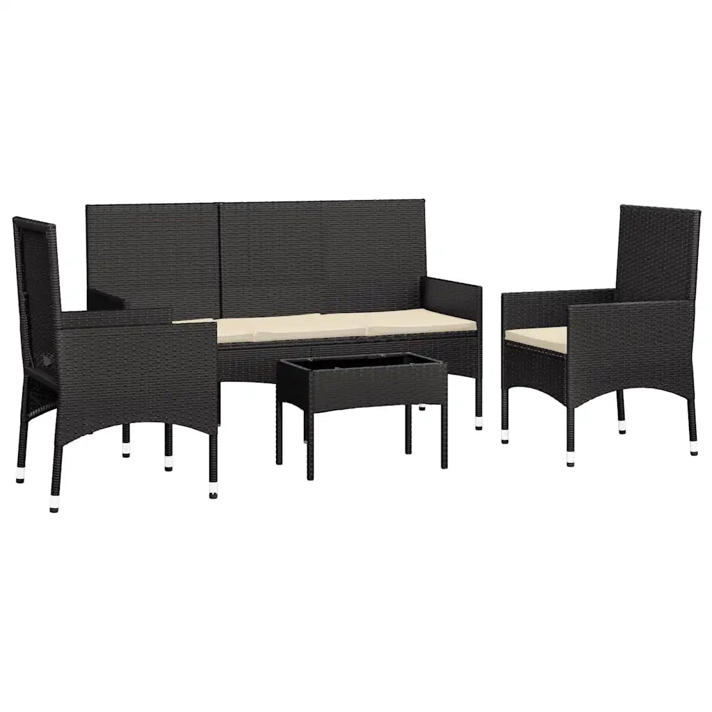 Set Divani da Giardino 4 pz con Cuscini Nero in Polyrattancod mxl 119392