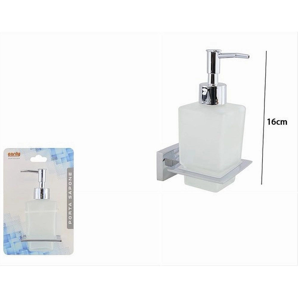 Trade Shop - Dispenser Sapone Cubico Da Muro In Acciaio Vetro Satinato 16cm Arredo Bagno 87215 -