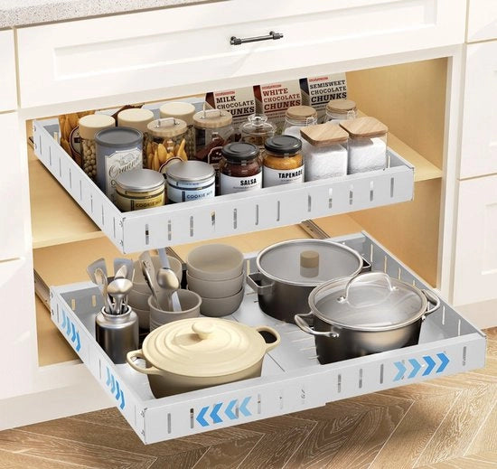 Lavabo Telescopico con Cassetti Estensibili per Cucina o Armadio – Organizzatore a Scorrimento in Metallo con Cassetti per Spezie, Accessori Cucina e Borse da Ripostiglio
