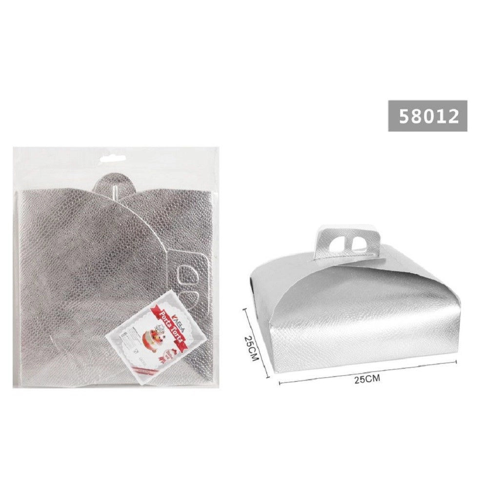 Trade Shop - Set 3 Pz Scatola Porta Torta Argento 25x25cm Dolci Pasticceria Festa Party 58012 -
